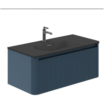 Jack 1000mm Ribbed Wall Hung Vanity Unit in Blue with Black Basin N23