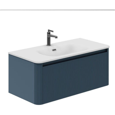 Jack 1000mm Ribbed Wall Hung Vanity Unit in Blue with White Basin N23