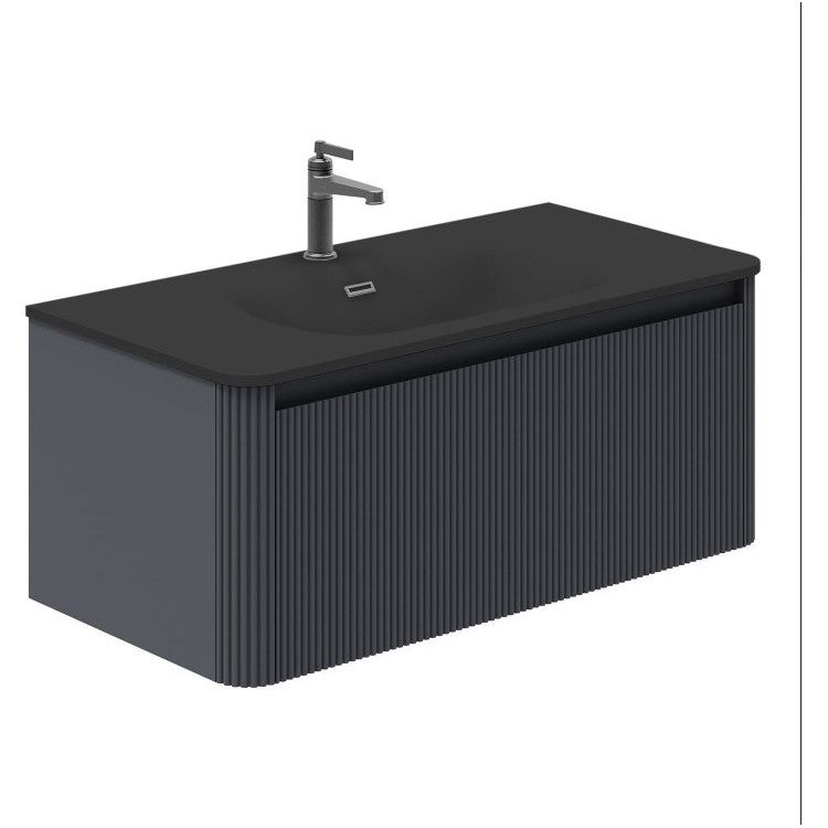 Jack 1000mm Ribbed Wall Hung Vanity Unit in Charcoal with Black Basin N23