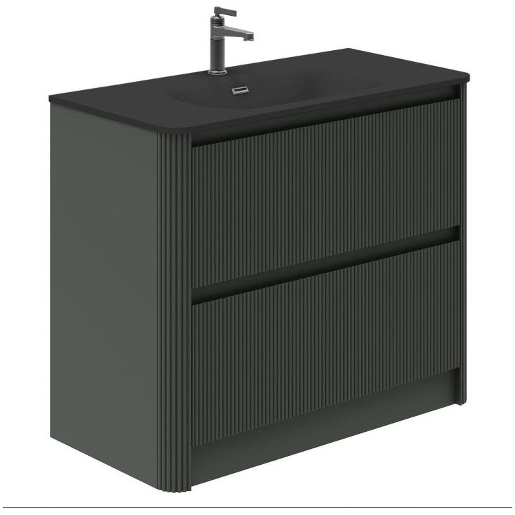 Jack 1000mm Ribbed Floorstanding Vanity Unit with Drawers in Green with Black Basin N23
