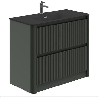 Jack 1000mm Ribbed Floorstanding Vanity Unit with Drawers in Green with Black Basin N23