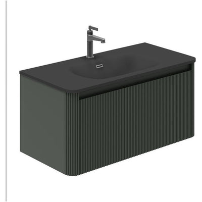 Jack 1000mm Ribbed Wall Hung Vanity Unit in Green with Black Basin N23
