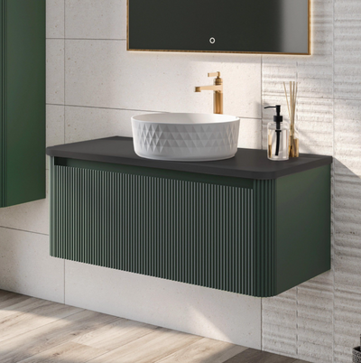 Jack 1000mm Ribbed Wall Hung Vanity Unit in Green with Black Worktop N23