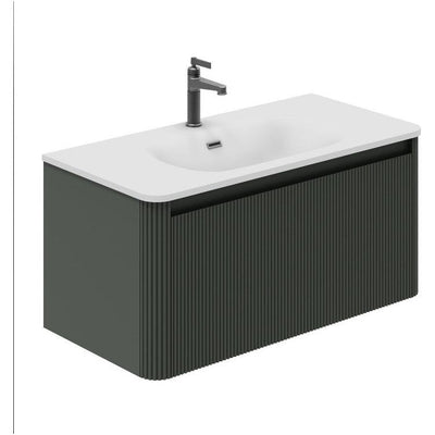 Jack 1000mm Ribbed Wall Hung Vanity Unit in Green with White Basin N23