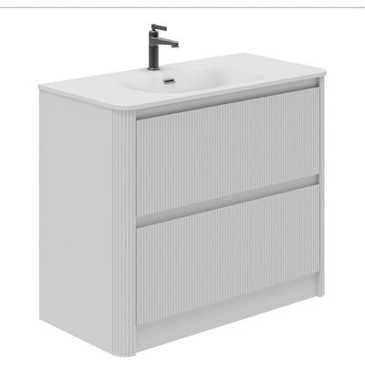 Jack 1000mm Ribbed Floorstanding Vanity Unit with Drawers in White with White Basin N23