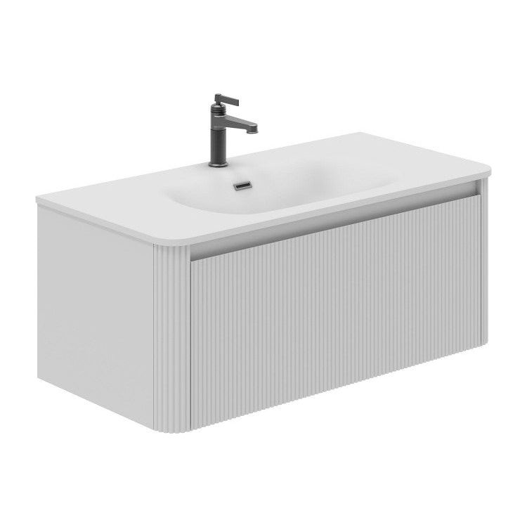 Jack 1000mm Ribbed Wall Hung Vanity Unit in White with White Basin N23