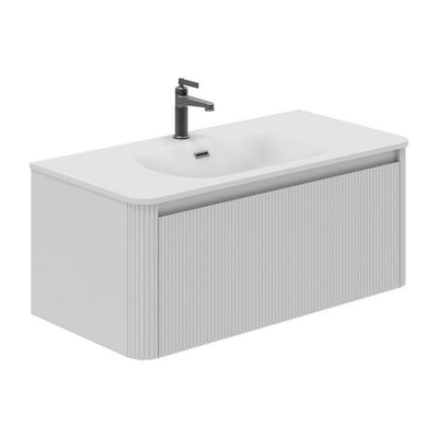 Jack 1000mm Ribbed Wall Hung Vanity Unit in White with White Basin N23