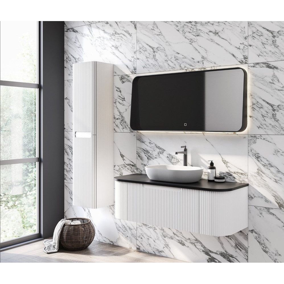 Eagle 1200mm Ribbed Wall Hung Matt White Vanity Unit & Black Worktop N23