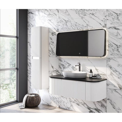 Eagle 1200mm Ribbed Wall Hung Matt White Vanity Unit & Black Worktop N23