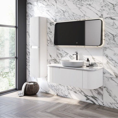 Eagle 1200mm Ribbed Wall Hung Matt White Vanity Unit & White Worktop N23