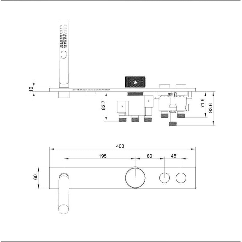 Ajo Deck Mounted 2 Way Bath Shower Mixer Tap with Bath Spout