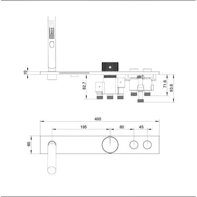 Ajo Deck Mounted 2 Way Bath Shower Mixer Tap with Bath Spout