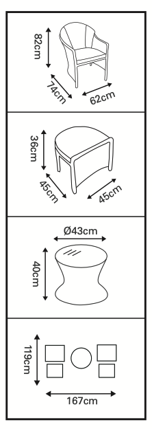 Pagoda Corfu Rattan Companion Set 2 x Chairs. 1 x Table, 2 x Foot Stools