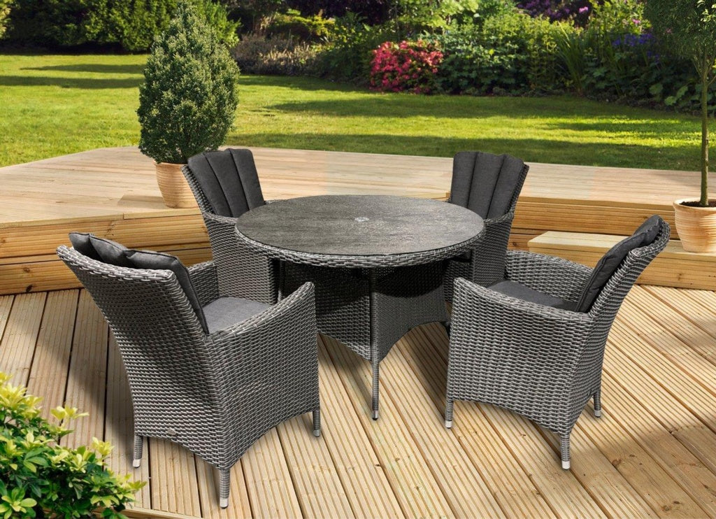 Pagoda Sicily Full Rattan Set With Printed Glass 4 Seat