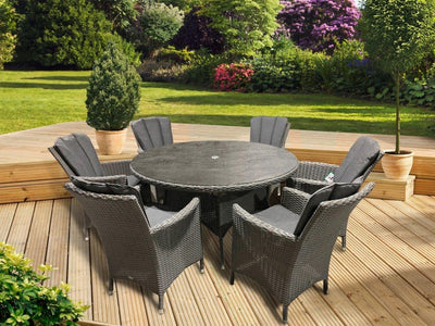 Pagoda Sicily Full Rattan Set With Printed Glass 6 Seat