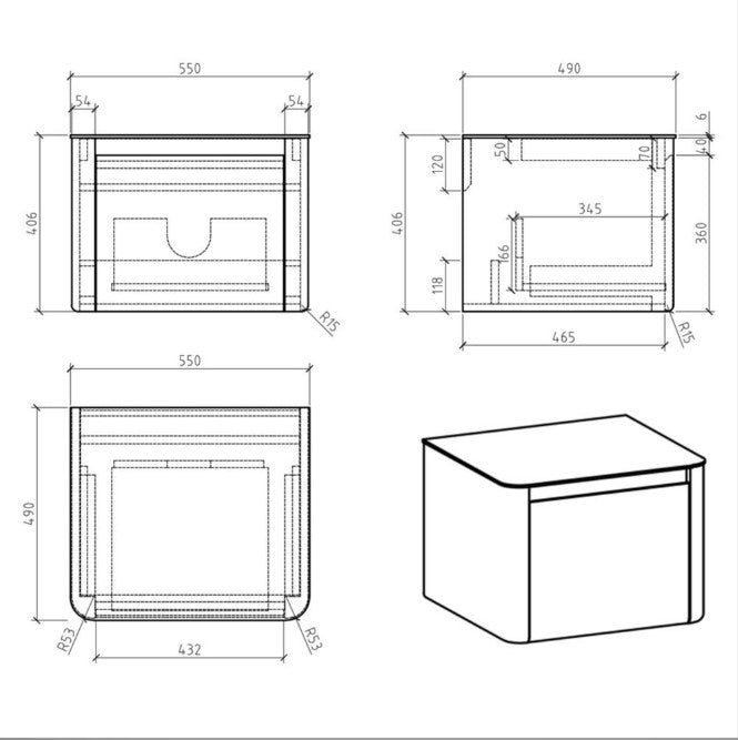 Lucy 550mm Wall Hung Vanity Unit in Light Grey Gloss with Italian Slate Worktop