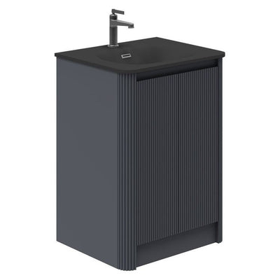 Jack 600mm Ribbed Floorstanding Vanity Unit with Doors in Charcoal with Black Worktop N23