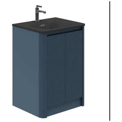 Jack 600mm Ribbed Floorstanding Vanity Unit with Doors in Blue with Black Worktop N23