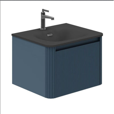 Jack 600mm Ribbed Wall Hung Vanity Unit in Blue with Black Basin N23