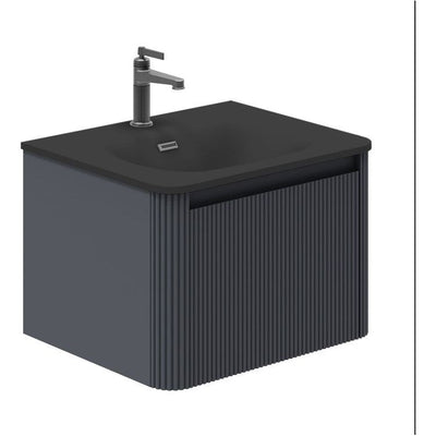 Jack 600mm Ribbed Wall Hung Vanity Unit in Charcoal with Black Basin N23