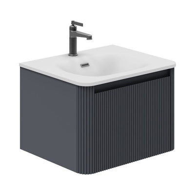 Jack 600mm Ribbed Wall Hung Vanity Unit in Charcoal with White Basin N23