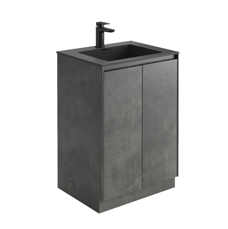 Oscar 600mm Floor Standing Vanity Unit Concrete & Black Basin