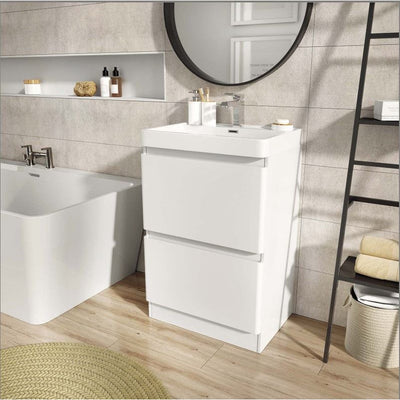 Nancy 600mm Floor Standing Vanity Unit & Composite Resin Basin in Gloss White