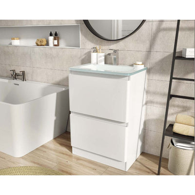 Nancy 600mm Floor Standing Vanity Unit & Opal Glass Basin in Gloss White
