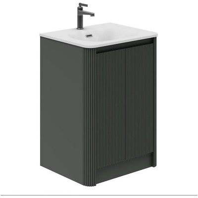 Jack 600mm Ribbed Floorstanding Vanity Unit with Doors in Green with White Worktop N23
