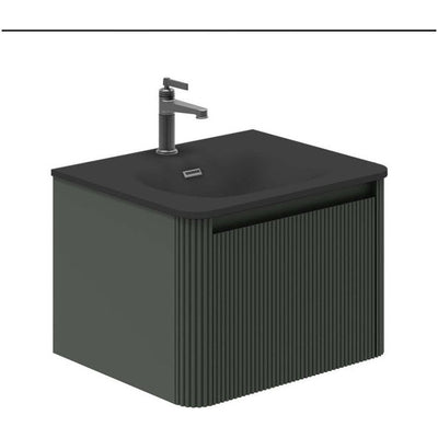Jack 600mm Ribbed Wall Hung Vanity Unit in Green with Black Basin N23
