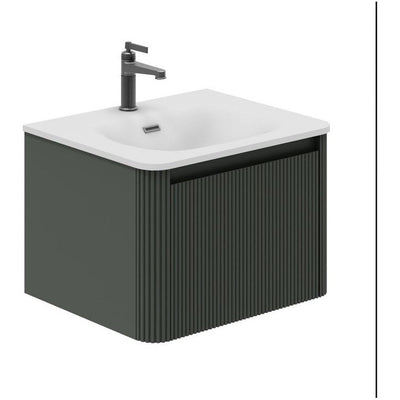 Jack 600mm Ribbed Wall Hung Vanity Unit in Green with White Basin N23