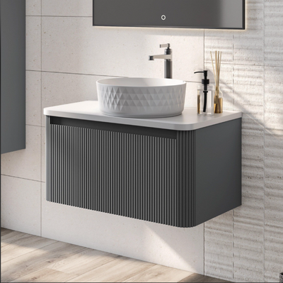 Jack 800mm Ribbed Wall Hung Vanity Unit in Charcoal with White Worktop N23