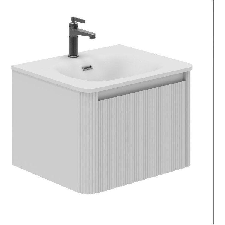 Jack 600mm Ribbed Wall Hung Vanity Unit in White with White Basin N23