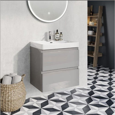 Nancy 600 Wall Mounted Vanity Unit & Resin Basin in Light Grey Gloss