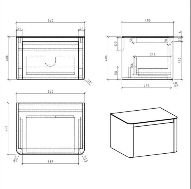 Lucy 650mm Wall Hung Vanity Unit in Light Grey Gloss with Grey Marble Worktop