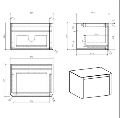 Lucy 650mm Wall Hung Vanity Unit in Gloss White with White Marble Worktop