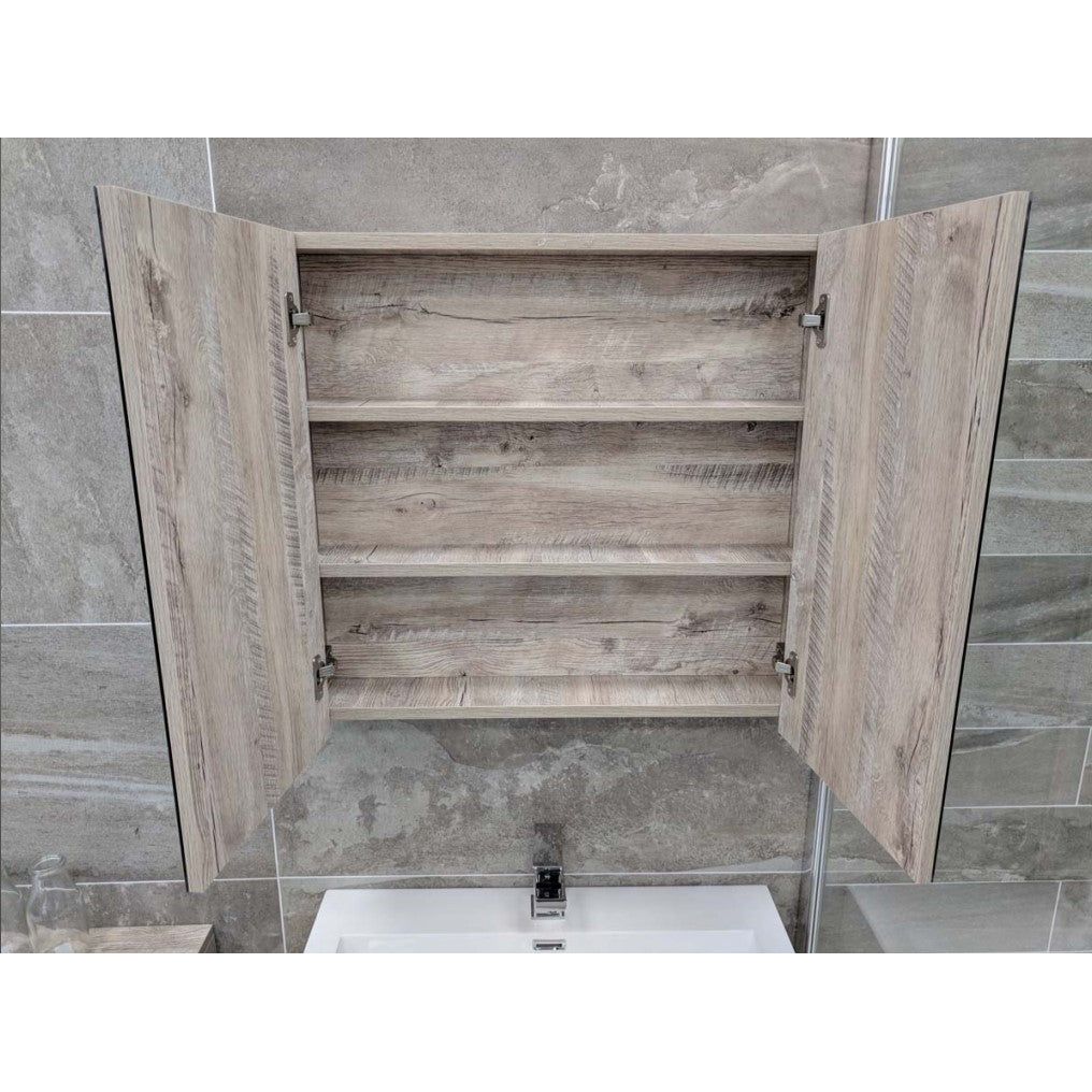 Hermoine 750mm Double Mirrored Cabinet - Light Sawn Oak