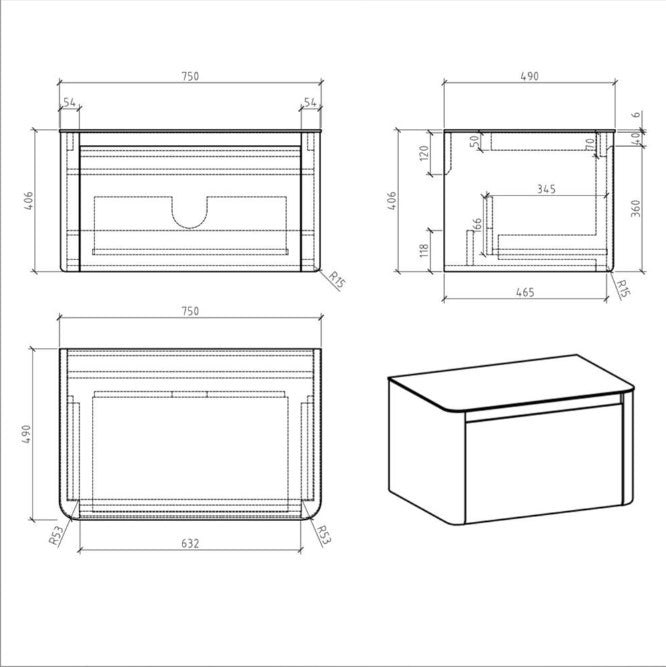 Lucy 750mm Wall Hung Vanity Unit in Gloss White with Grey Marble Worktop