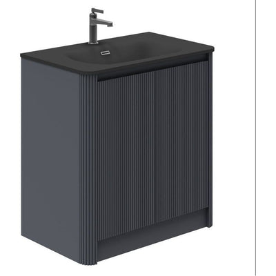 Jack 800mm Ribbed Floorstanding Vanity Unit with Doors in Charcoal with Black Basin N23