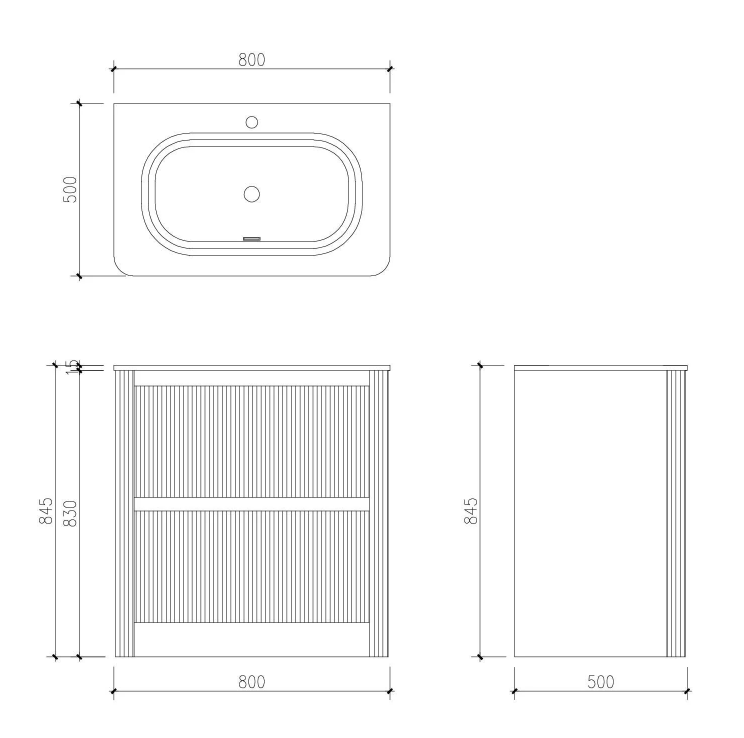 Jack 800mm Ribbed Floorstanding Vanity Unit with Drawers in Charcoal with Gloss White Ceramic Basin N24