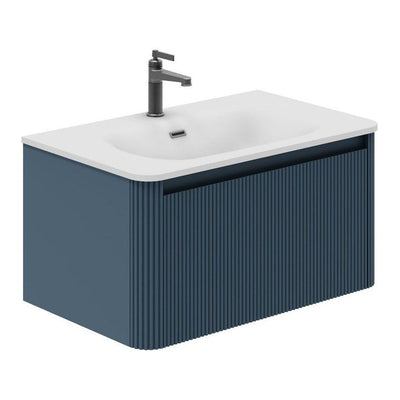 Jack 800mm Ribbed Wall Hung Vanity Unit in Blue with White Basin N23
