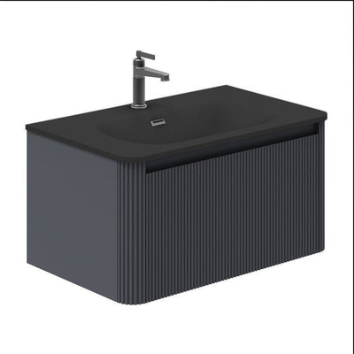 Jack 800mm Ribbed Wall Hung Vanity Unit in Charcoal with Black Basin N23