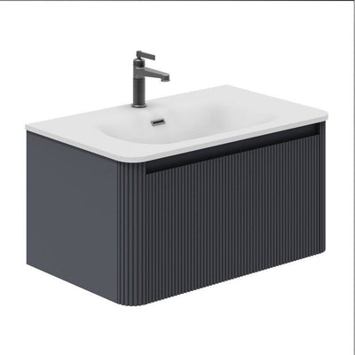Jack 800mm Ribbed Wall Hung Vanity Unit in Charcoal with White Basin N23