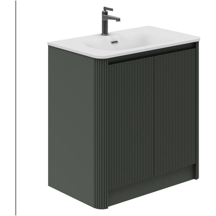 Jack 800mm Ribbed Floorstanding Vanity Unit with Doors in Green with Gloss White Ceramic Basin N24