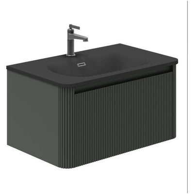 Jack 800mm Ribbed Wall Hung Vanity Unit in Green with Black Basin N23