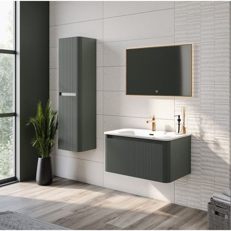 Jack 800mm Ribbed Wall Hung Vanity Unit in Green with White Basin N23
