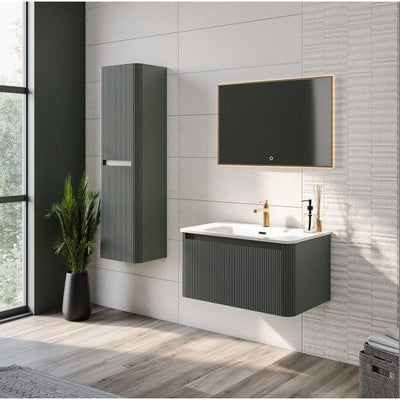 Jack 800mm Ribbed Wall Hung Vanity Unit in Green with White Basin N23