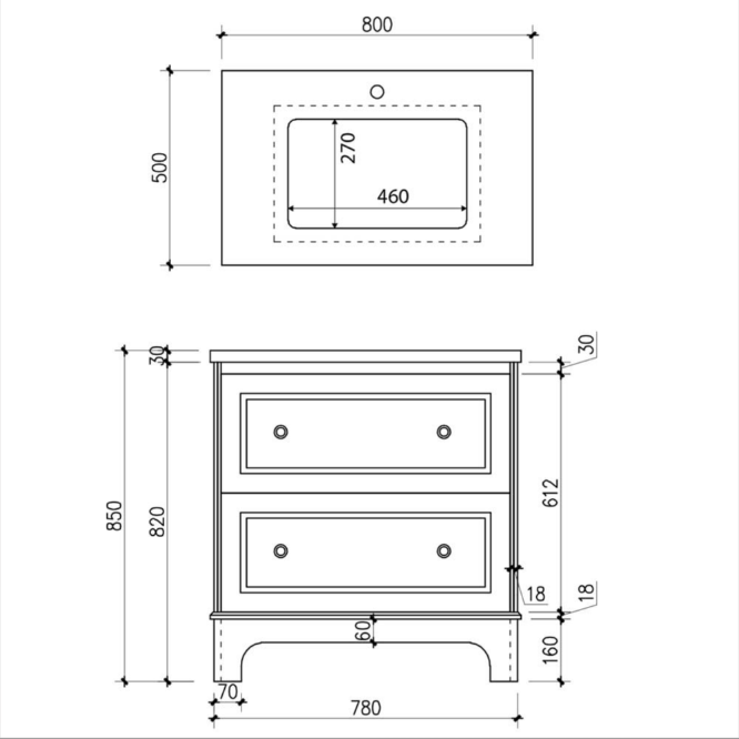York 800mm Vanity Unit in Matt White with Marble Worktop & Ceramic Basin
