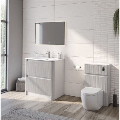 Jack 800mm Ribbed Floorstanding Vanity Unit with Drawers in White with White Basin N23