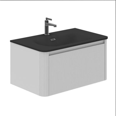 Jack 800mm Ribbed Wall Hung Vanity Unit in White with Black Basin N23